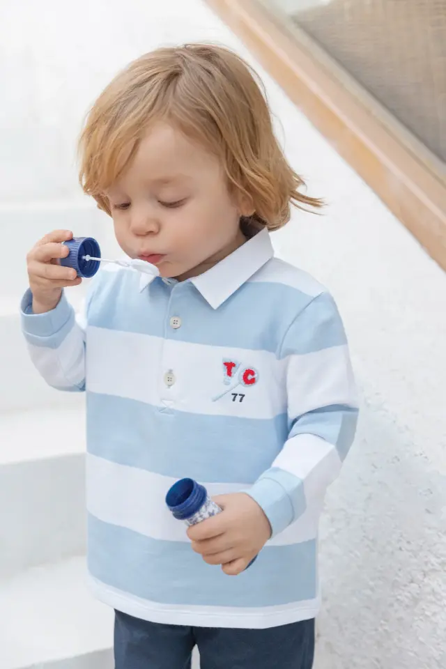 Uzun Kollu Polo T-Shirt Mavi - 2Y