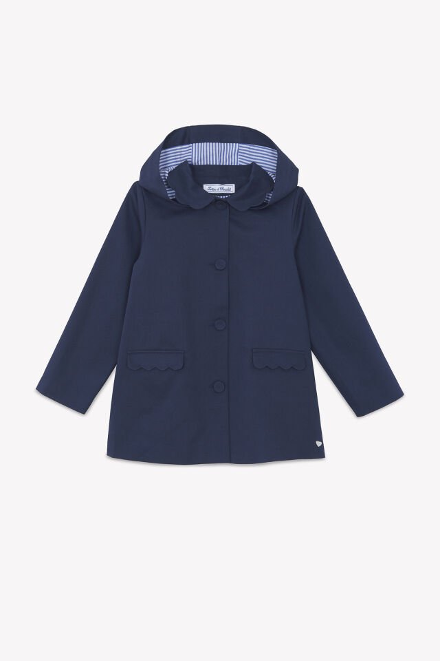 Kapüşonlu Coton Trenchcoat Marine - Lacivert - 8Y