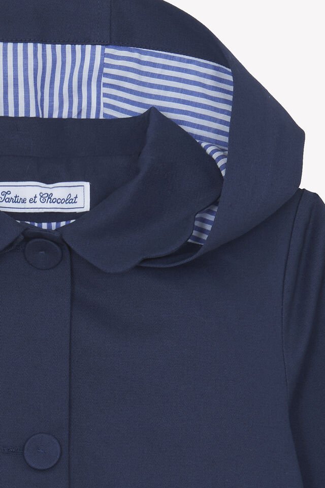 Kapüşonlu Coton Trenchcoat Marine - Lacivert - 8Y