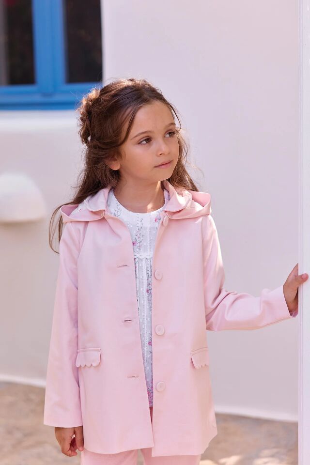 Kapüşonlu Coton Trenchcoat Rose pâle - 5Y
