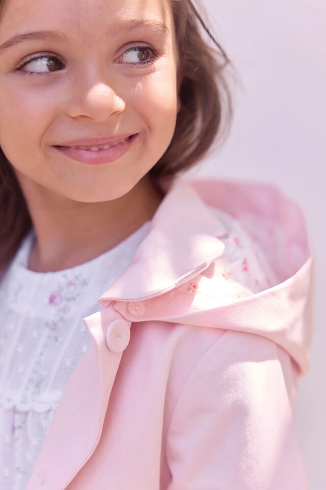 Kapüşonlu Coton Trenchcoat Rose pâle - 5Y