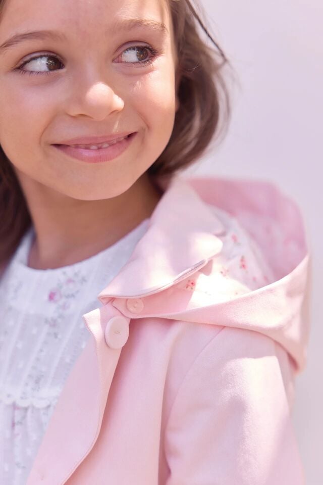 Kapüşonlu Coton Trenchcoat Rose pâle - 6Y