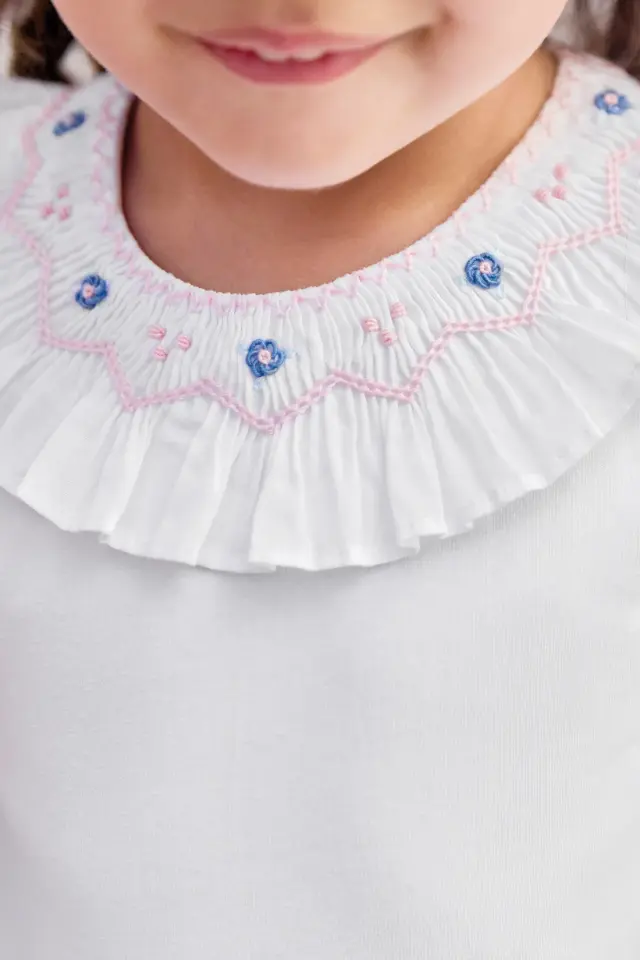 Nakışlı Dantel Yakalı Body Blanc - 18M