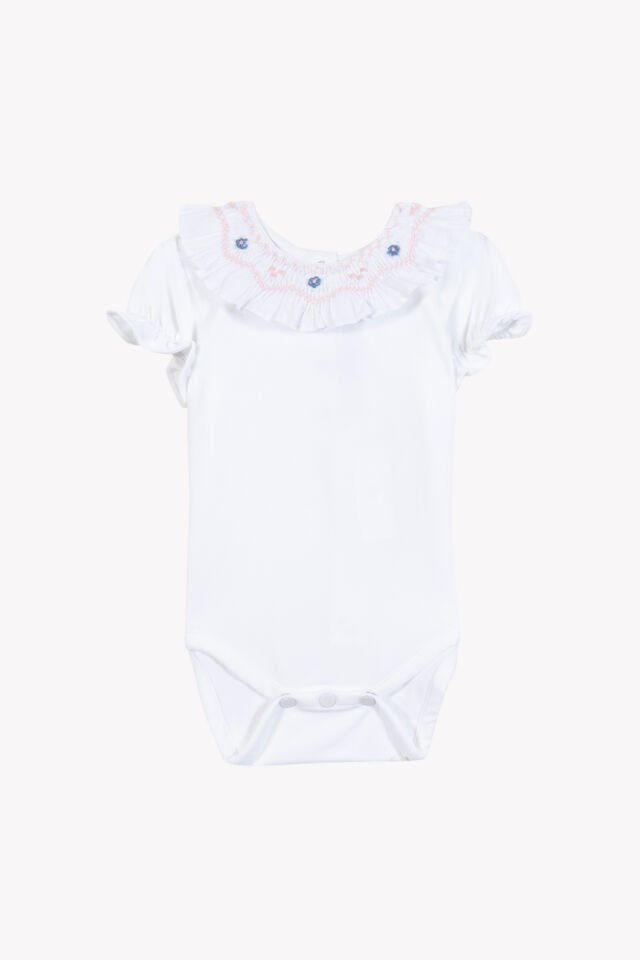 Nakışlı Dantel Yakalı Body Blanc - Beyaz - 18M