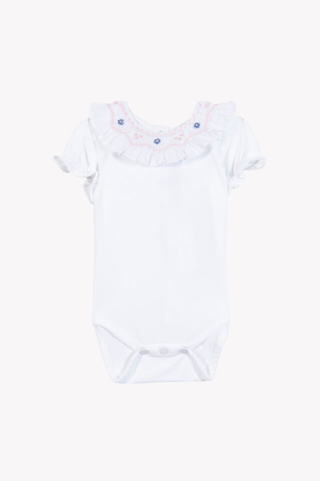 Nakışlı Dantel Yakalı Body Blanc - 18M