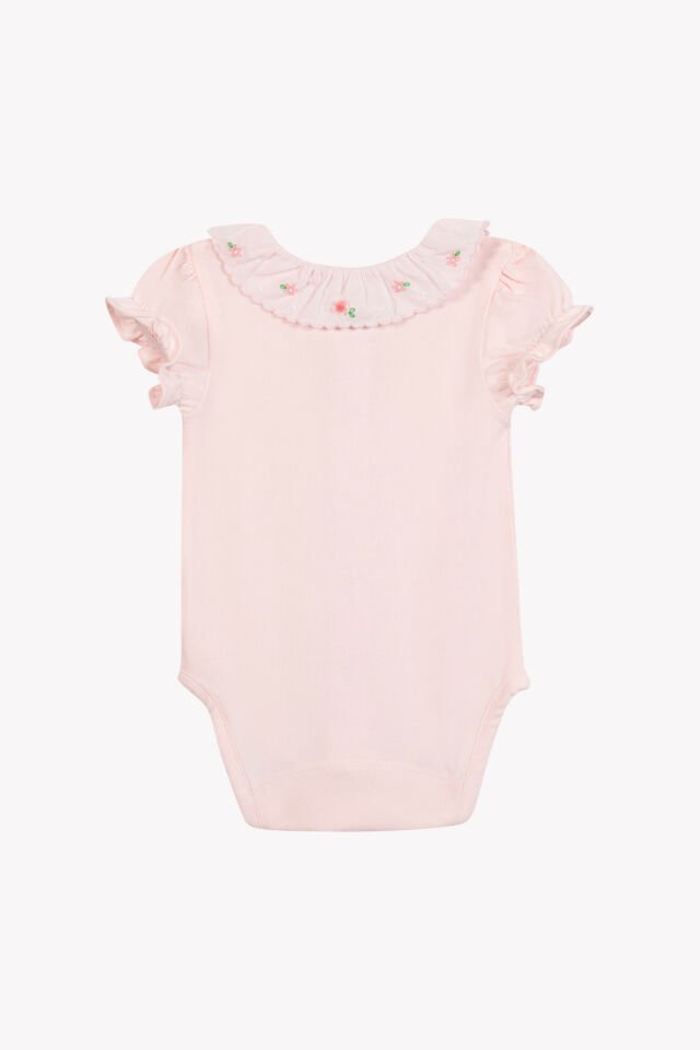 Nakışlı Dantel Yakalı Body Rosée - Pembe - 6M