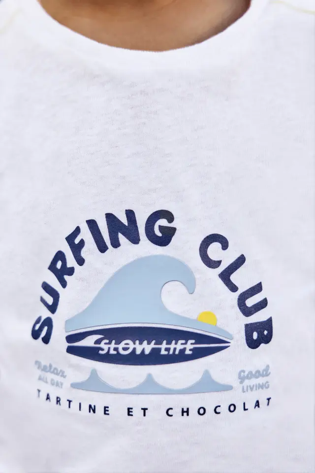 Surfing Baskılı T-Shirt Blanc - 2Y