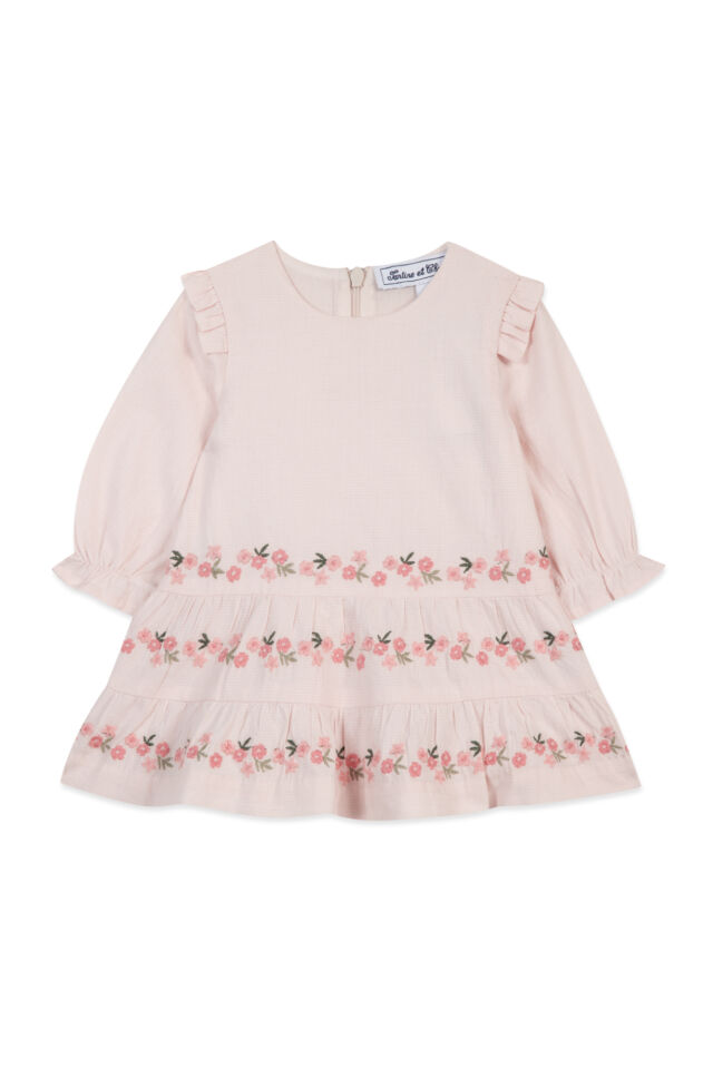 Çiçek Nakışlı Elbise Soft Pembe - 2Y