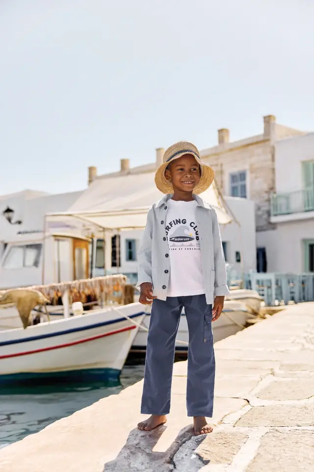 Surfing Baskılı T-Shirt Blanc - 5Y