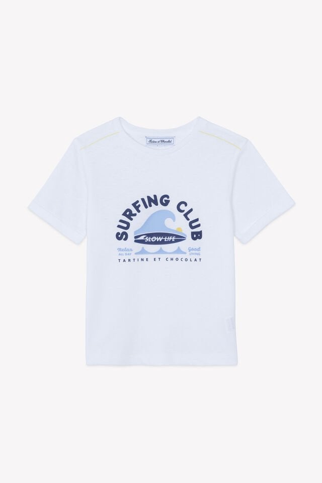Surfing Baskılı T-Shirt Blanc - 8Y