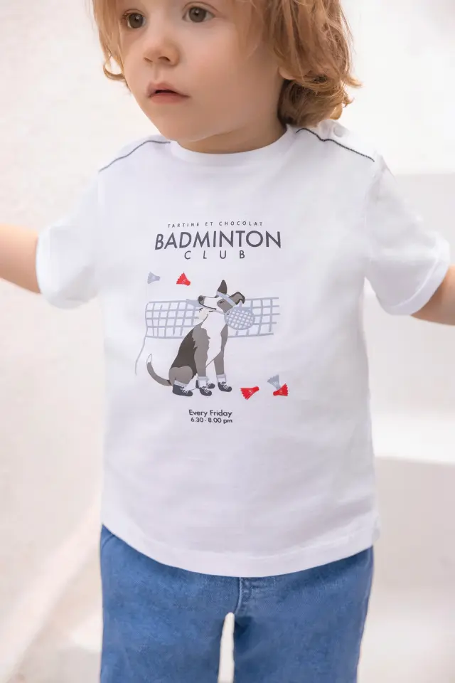 Badminton Baskılı T-Shirt Blanc - 2Y