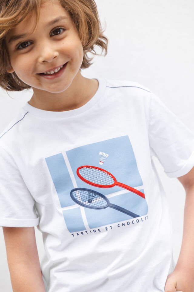 tenis raket baskılı T.Shirt Blanc - Beyaz - 12Y