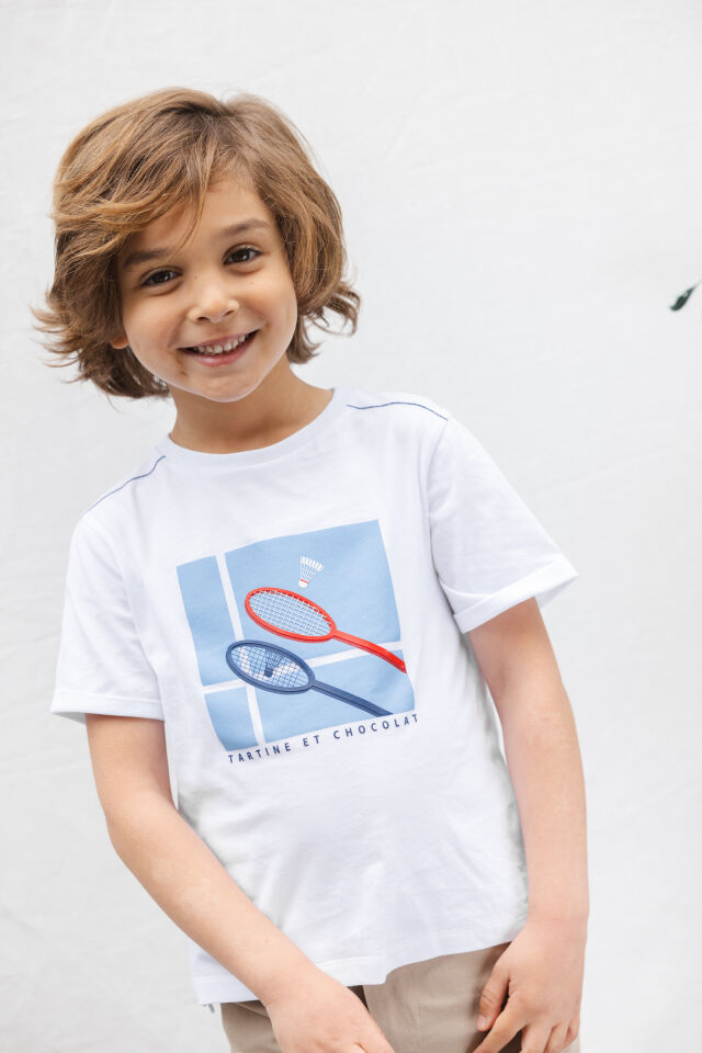Tenis Raket Baskılı T-Shirt Blanc - 6Y