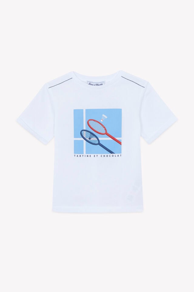 Tenis Raket Baskılı T-Shirt Blanc - 6Y