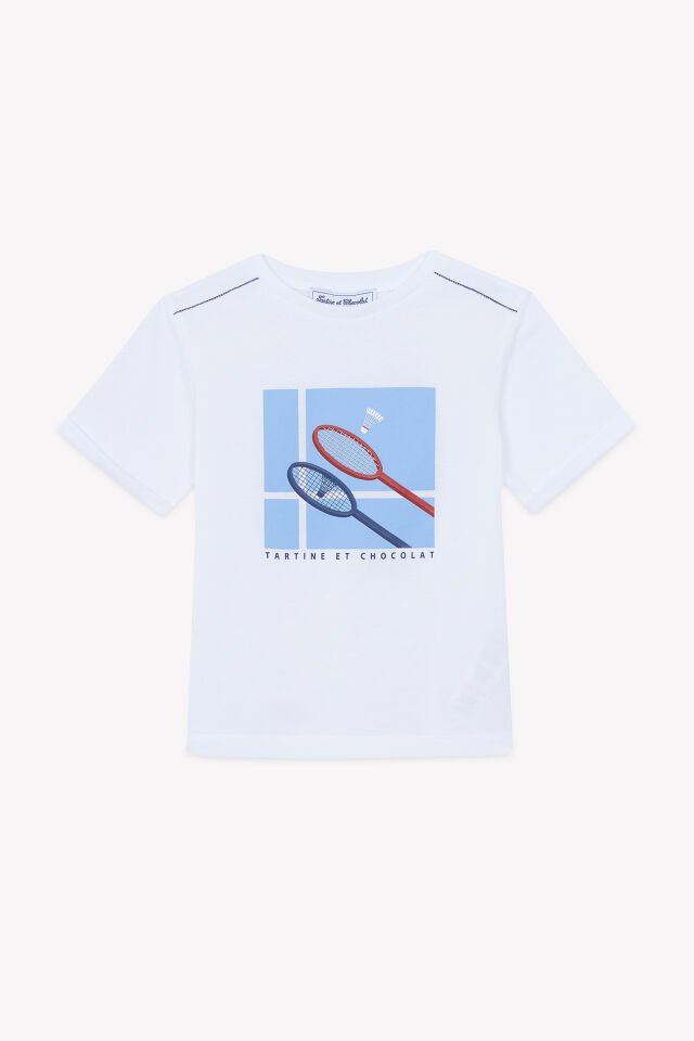 Tenis Raket Baskılı T-Shirt Blanc - 8Y