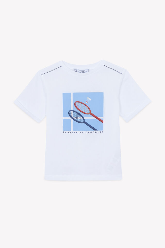 tenis raket baskılı T.Shirt Blanc - 8Y