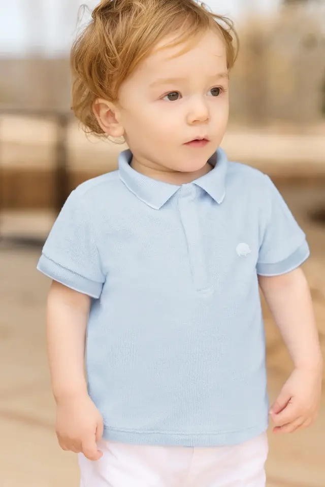 Kısa Kollu Polo T-Shirt Bleu électrique - Saks mavi - 18M