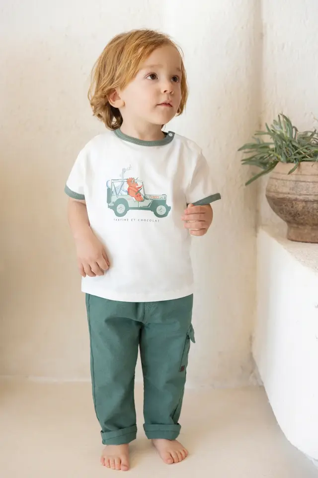 Dinozor Baskılı T-Shirt Nacre - 3Y