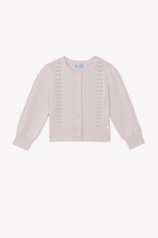 Ajurlu Düz Renk Hırka Pembe - 3Y