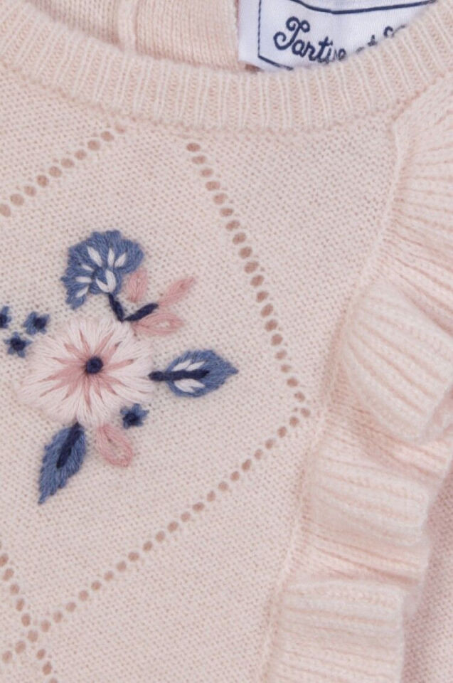 Çiçek Nakışlı Kazak Soft Pembe - 18M