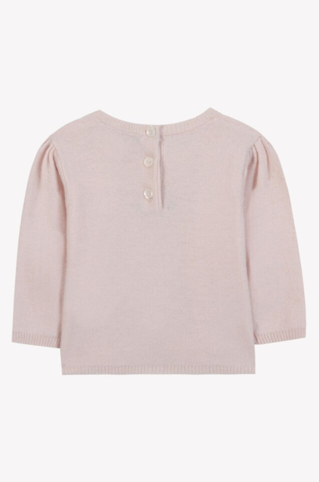 Çiçek Nakışlı Kazak Soft Pembe - 1Y