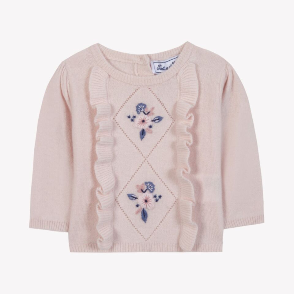 Çiçek Nakışlı KAZAK Soft pembe - 2Y