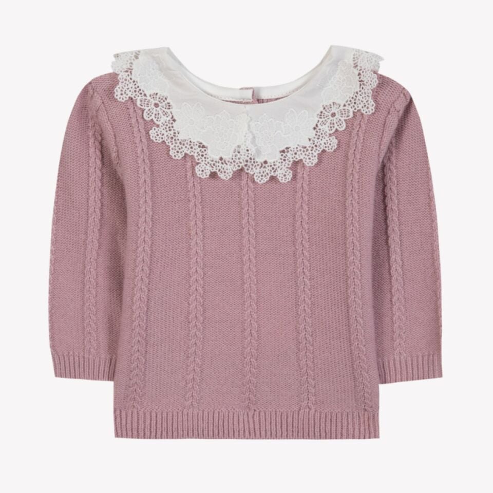 Dantel Yakalı Kazak Pembe - 9M