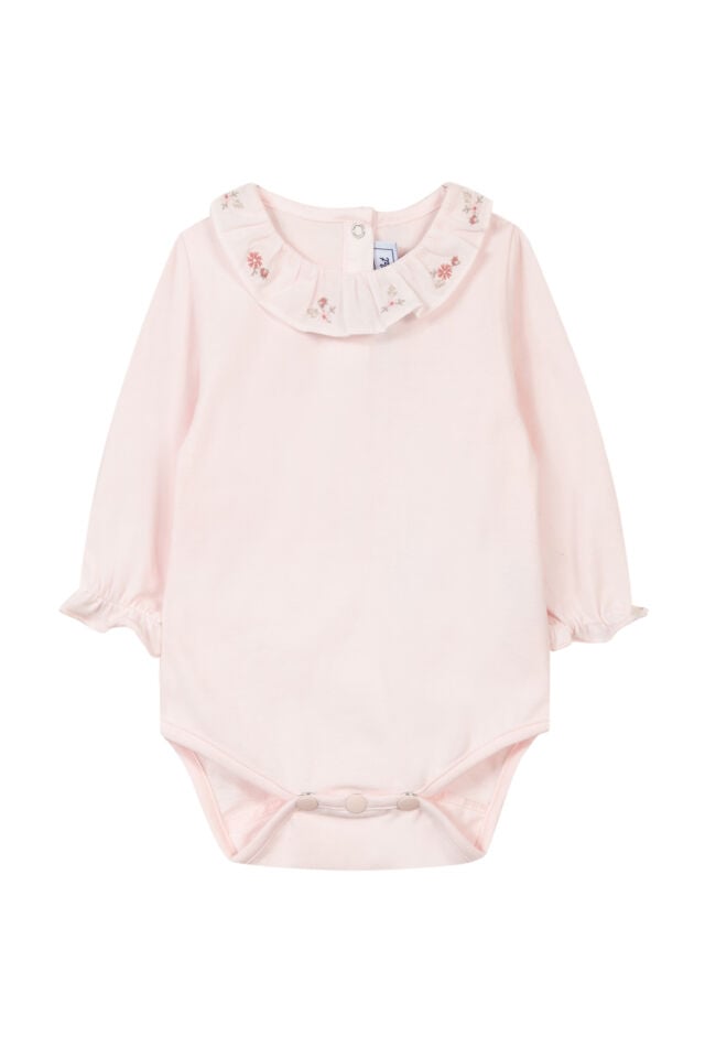 ÇİÇEK NAKIŞLI BODY Soft pembe - 1Y