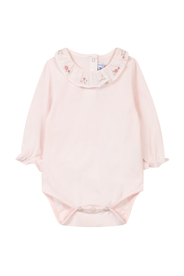 ÇİÇEK NAKIŞLI BODY Soft pembe - 3M