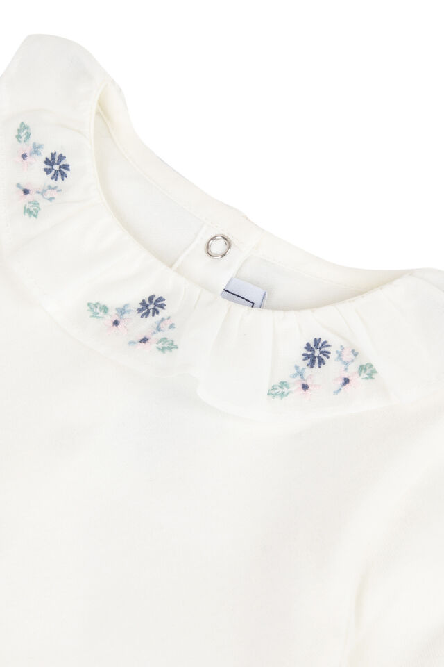 ÇİÇEK NAKIŞLI BODY Soft pembe - 9M