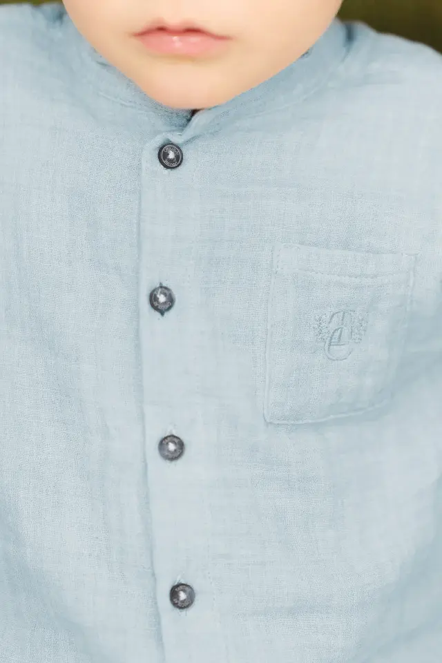 Hakim Yaka Coton Gömlek Bleu électrique - Saks mavi - 18M