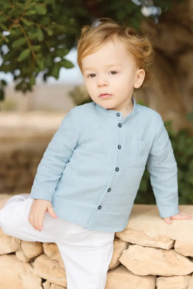 Hakim Yaka Coton Gömlek Bleu électrique - Saks mavi - 18M