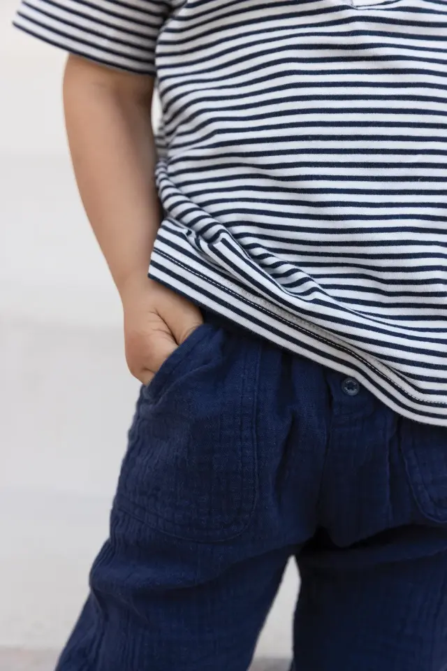 Kısa Kollu Çizgili T-Shirt Marine - 2Y
