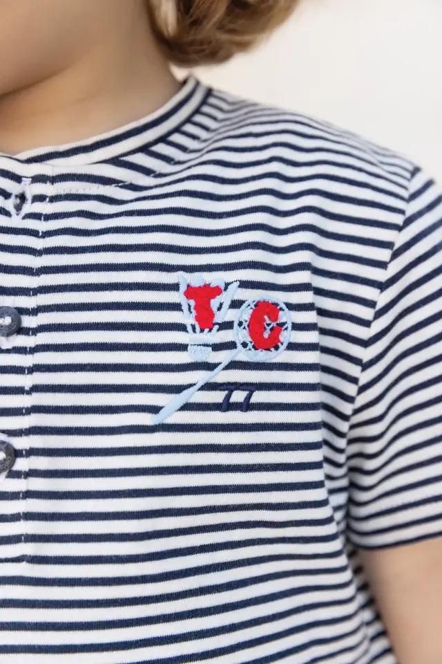 Kısa Kollu Çizgili T-Shirt Marine - 3Y
