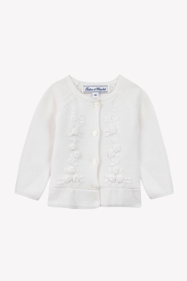 Çiçek Nakışlı Triko Hırka Blanc - 2Y