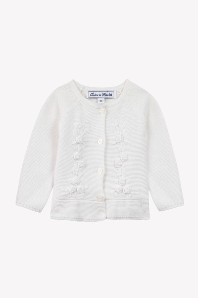 çiçek nakışlı Triko Hırka Blanc - Beyaz - 4Y