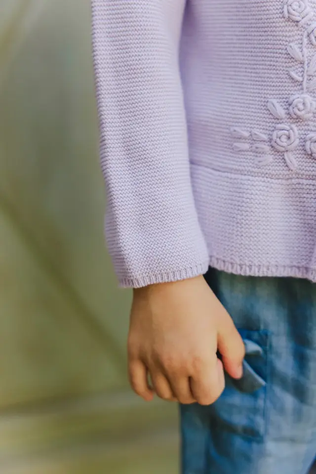 Çiçek Nakışlı Triko Hırka Lila - 4Y