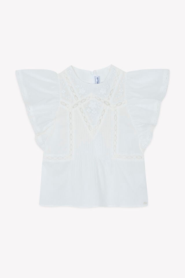 Nakışlı Coton Bluz Beyaz - 10Y