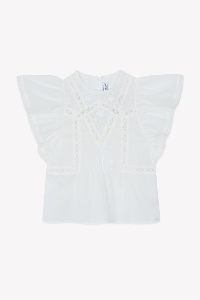 Nakışlı Coton Bluz Blanc - Beyaz - 5Y