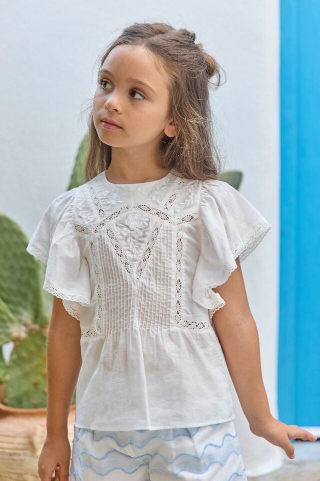 Nakışlı Coton Bluz Blanc - 6Y