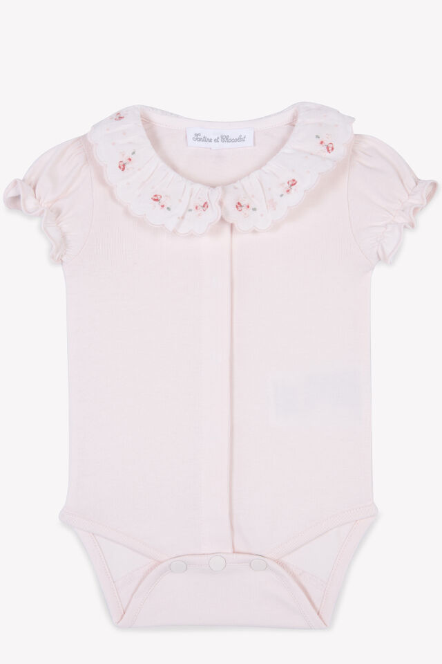 Çiçek Nakışlı Body Rose pâle - 3M