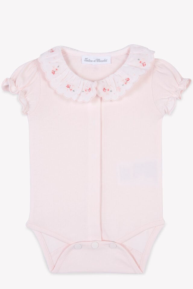 çiçek nakışlı BODY Rose pâle - 3M