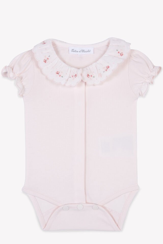 çiçek nakışlı BODY Rose pâle - Soft pembe - 6M