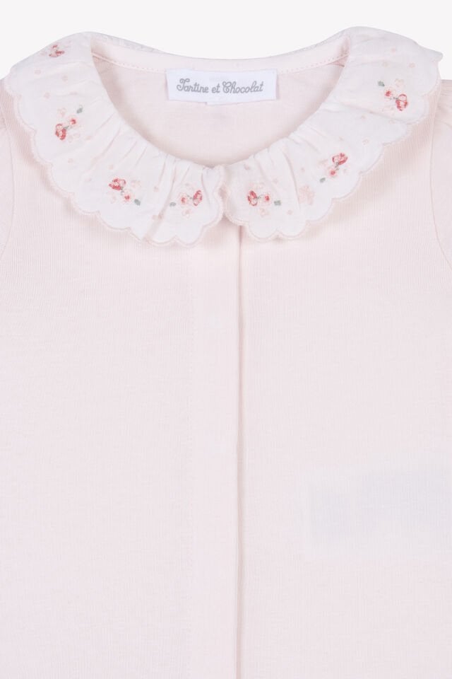 Çiçek Nakışlı Body Rose pâle - 9M