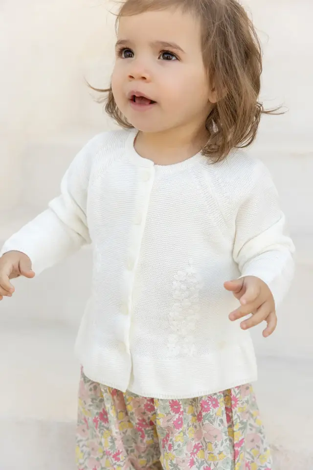 Düz Renk Triko Hırka Nacre - 3Y