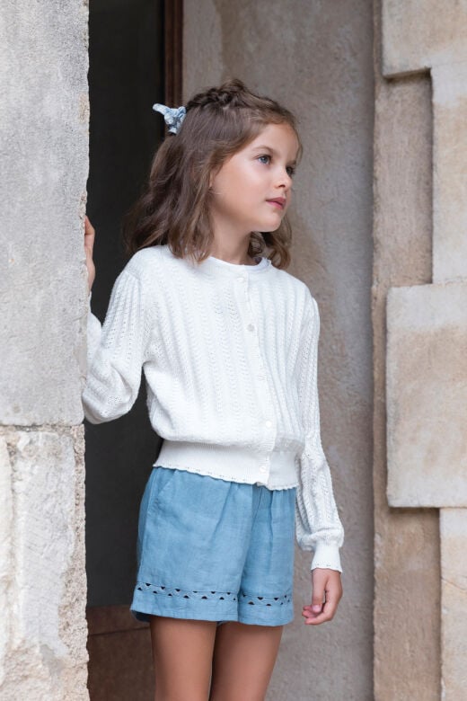 ajurlu düz renk triko Hırka Blanc - Beyaz - 8Y