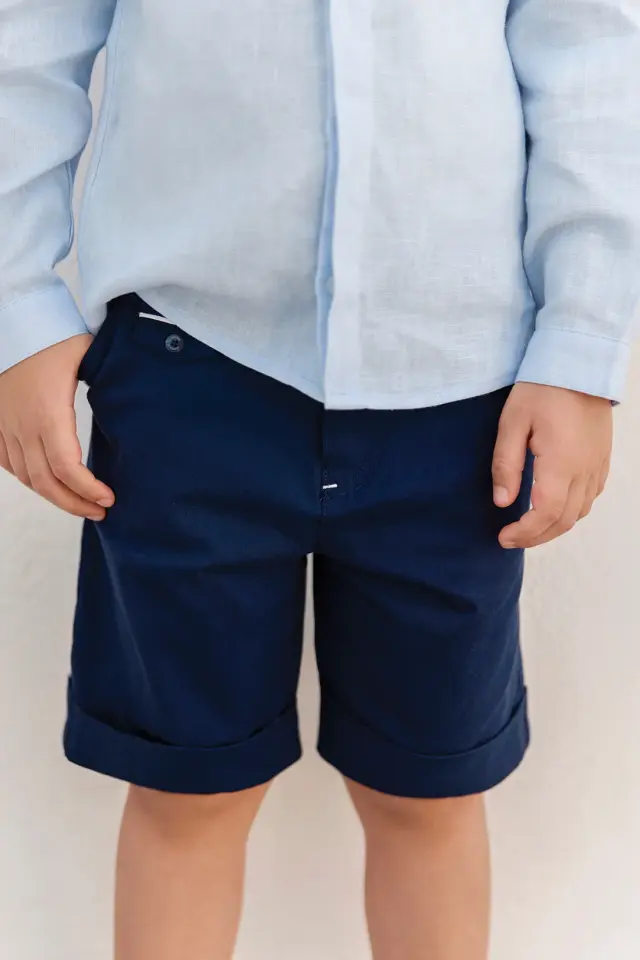 Düz Renk Coton Şort Marine - 12Y
