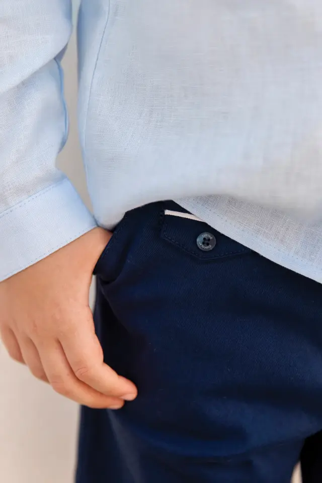 Düz Renk Coton Şort Marine - 8Y