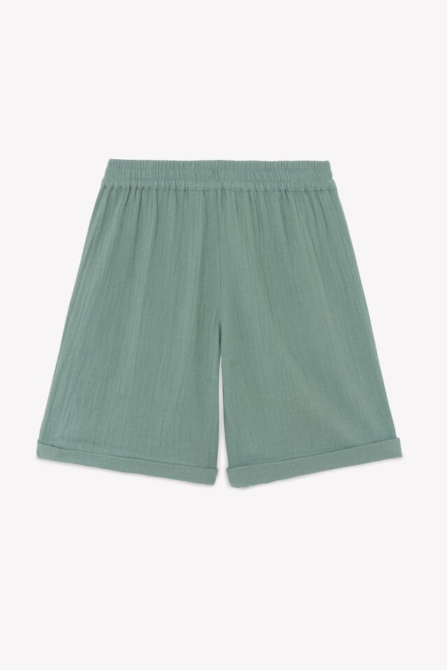 Düğmeli Coton Şort Kaki - 10Y