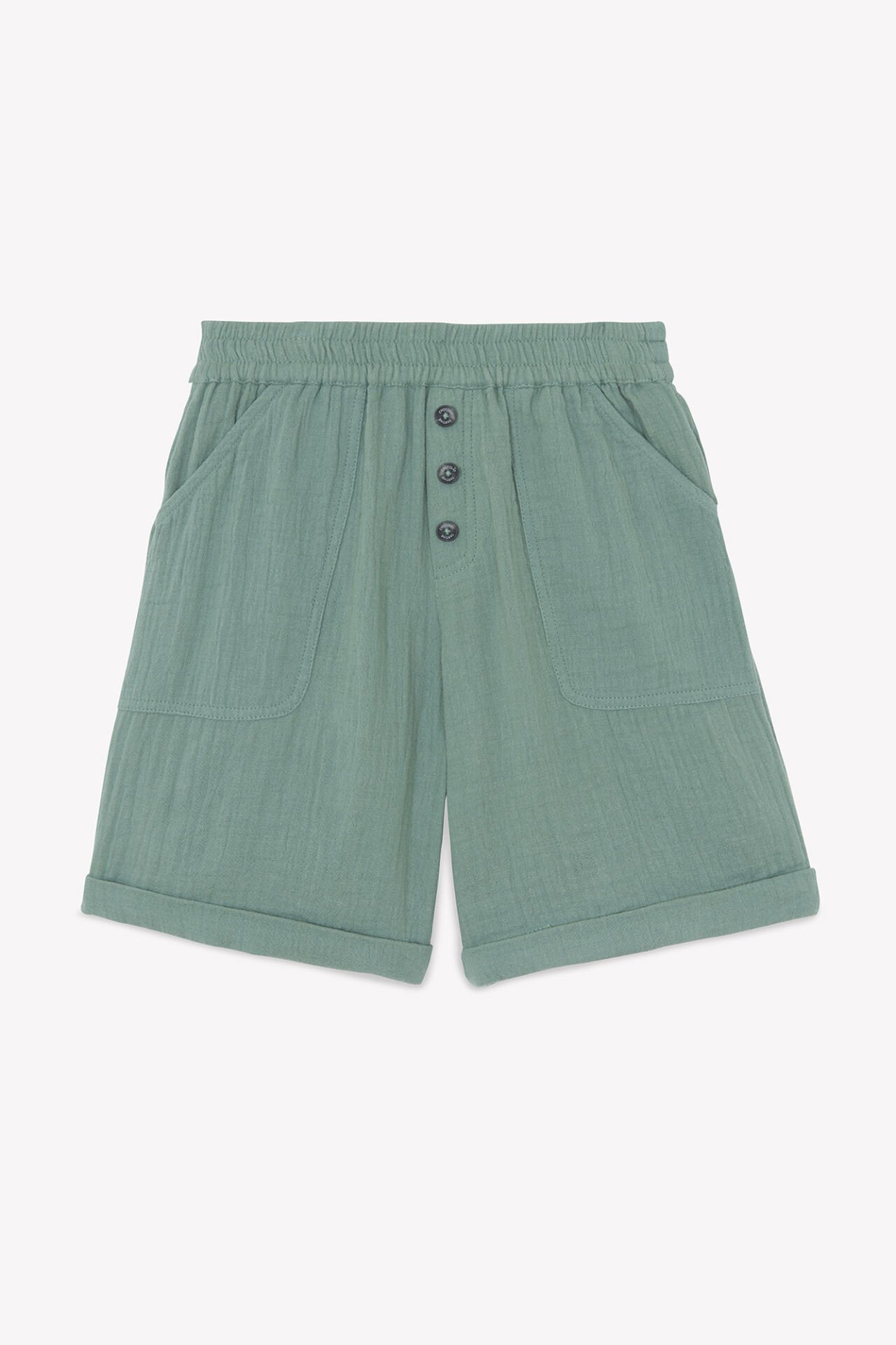 Düğmeli Coton Şort Kaki - 6Y